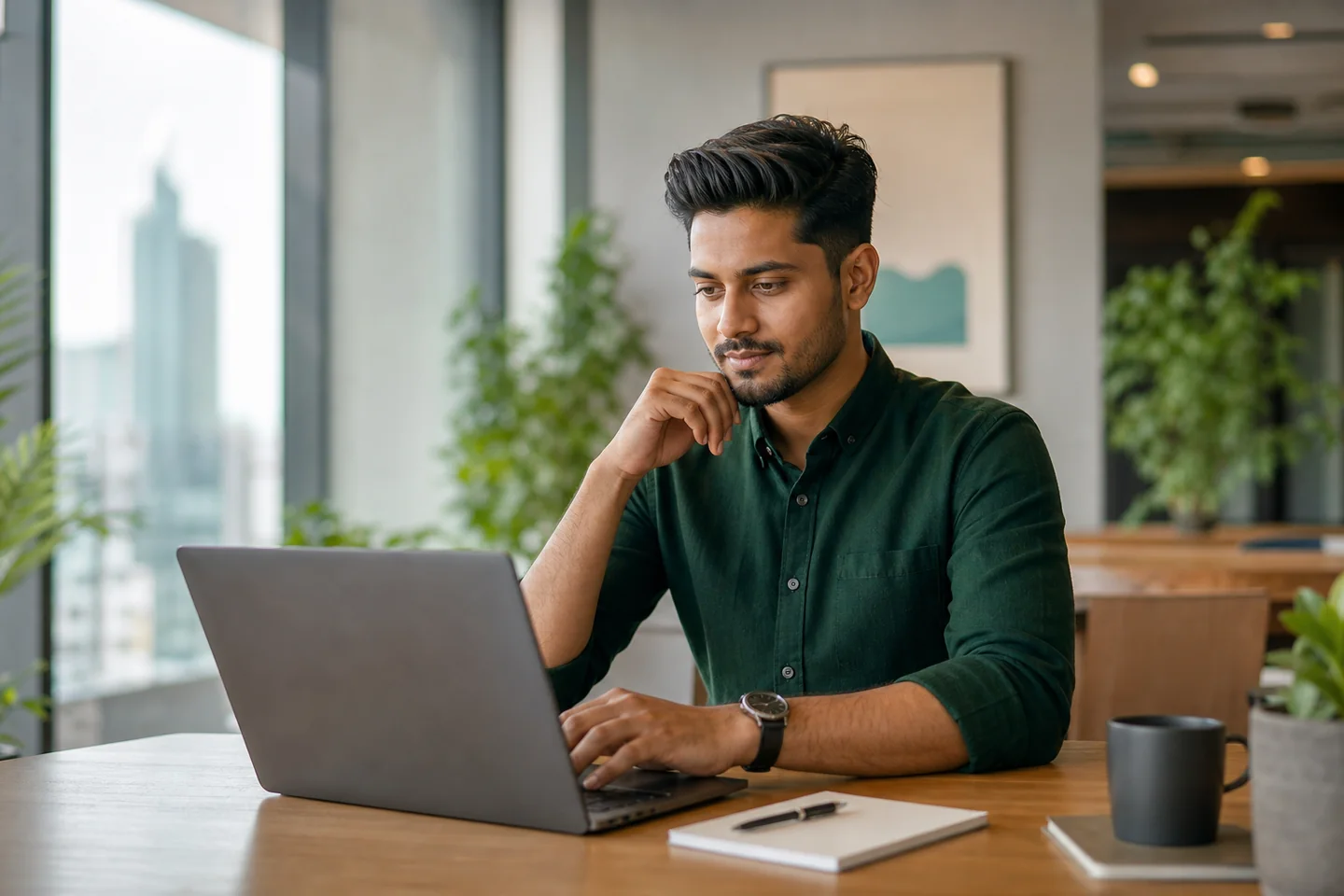 একজন বাংলাদেশি পেশাজীবী মনোযোগ দিয়ে career document পর্যালোচনা করছেন